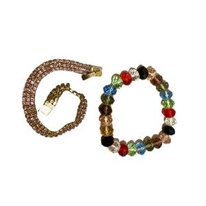 Bracelet set: beaded and purple/pink rhinestone